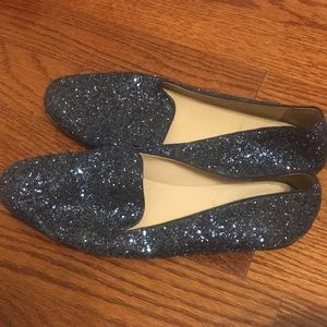 J Crew Navy Glitter Loafers